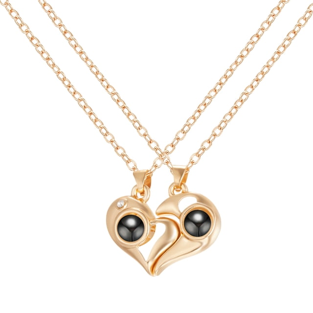 Collar para mujer, Joyas para mujer, Joyas para mujer Collar magnético de atracción para parejas con proyección de costura de corazón en 100 idiomas. Te regalo un collar.