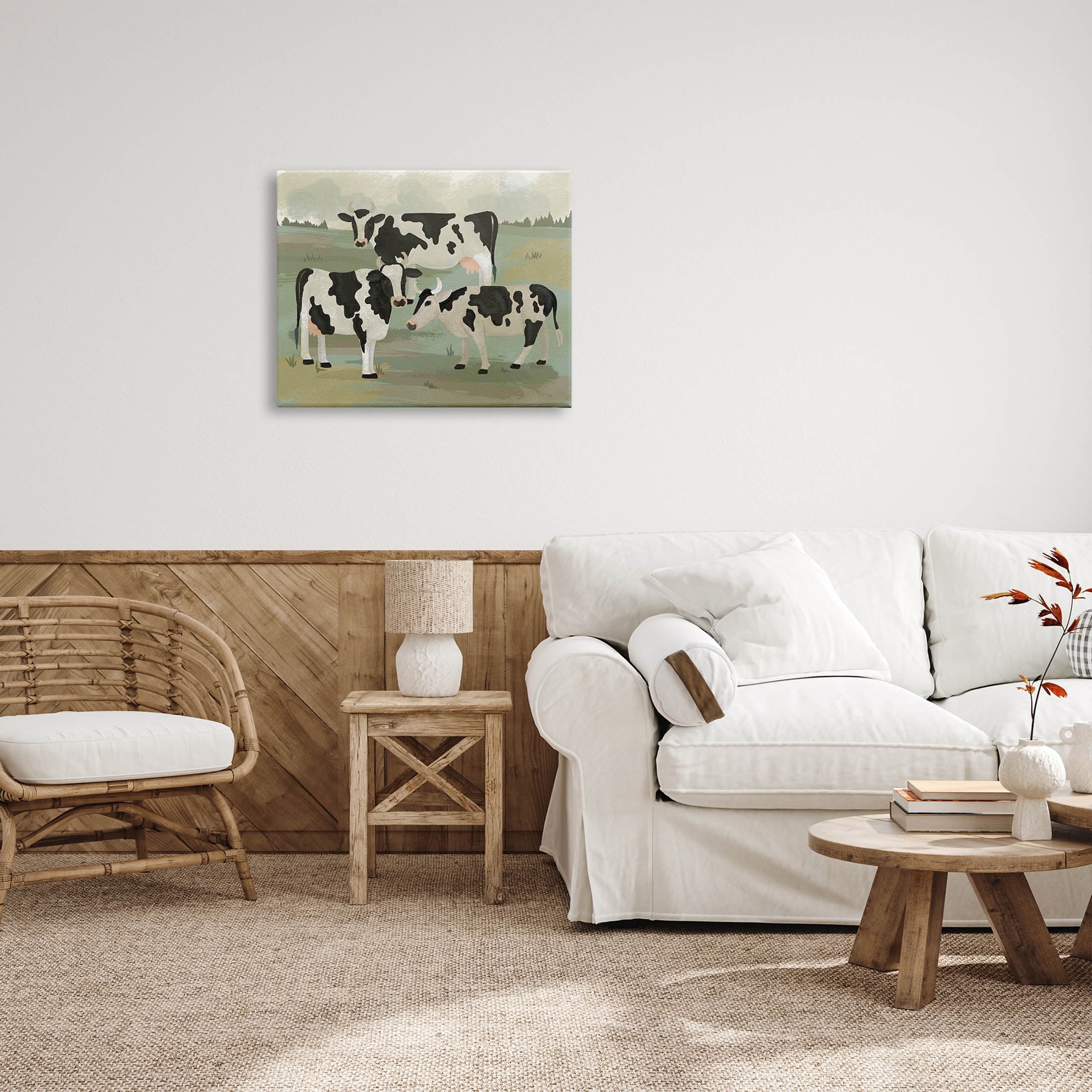 Rural Cows Grazing Trio Animals & Insects Graphic Art Gallery Wrapped Canvas Print Wall Art