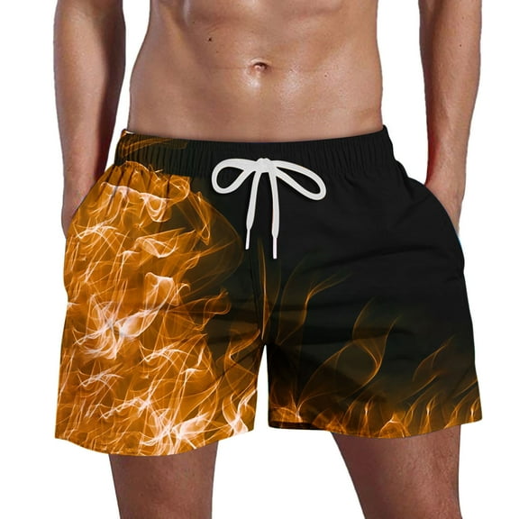 Ecqkame Mens Flame Graphic Shorts Fashion Cool Lightweight Running Athletic Shorts Drawstring Waist Casual Track Beach Shorts 04-Orange M