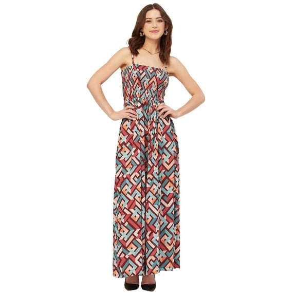 Moomaya Shoulder Straps Full Leg Printed Rayon Jumpsuit Women's Stylish Jumpsuit