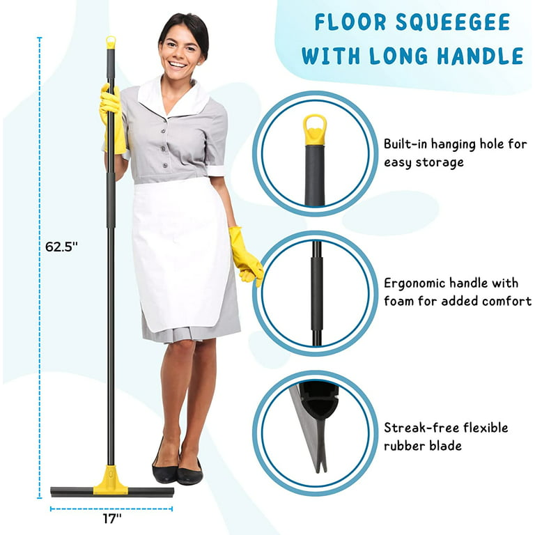 KeFanta Squeegee Broom for Floor 18\ Rubber Squeegee with 60\ Long Handle for Bathroom Tile Garage Concrete Deck Shower Glass Window Cleaning Heavy