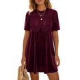 thumbnail image 2 of Womens A-Line Velvet Lace Overall Pleated Swing Babydoll Flared Wedding Mini Dress Wine Red XXL, 2 of 9
