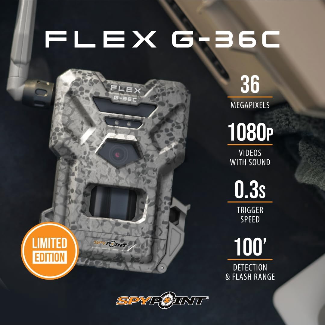 SPYPOINT FLEX G-36-Twin Camo | Cellular Hunting Trail Camera | 36MP, 1080p Video w/ Sound, 0.3s Trigger, 100ft Range