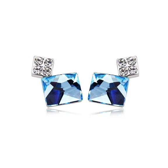 Platinum Plated Earrings Stud Aaa Zircon Blue Push Back Clasp L681