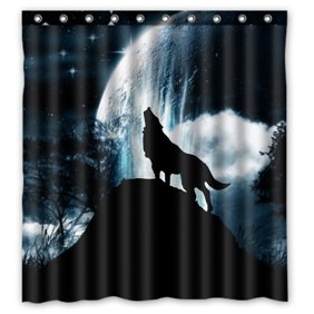 Moon Wolf Bathroom 4pcs Set Waterproof Shower Curtain Base Pedestal Rug Non Slip Bath Mats Toilet Lid Seat Cover For Home Kitchen Walmart Com Walmart Com
