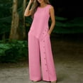 thumbnail image 5 of Womens Summer Linen 2 Piece Outfit Sleeveless Asymmetrical Tank Tops with Side Buttons Wide Leg Pants Two-Piece Travel Sets S, 5 of 7