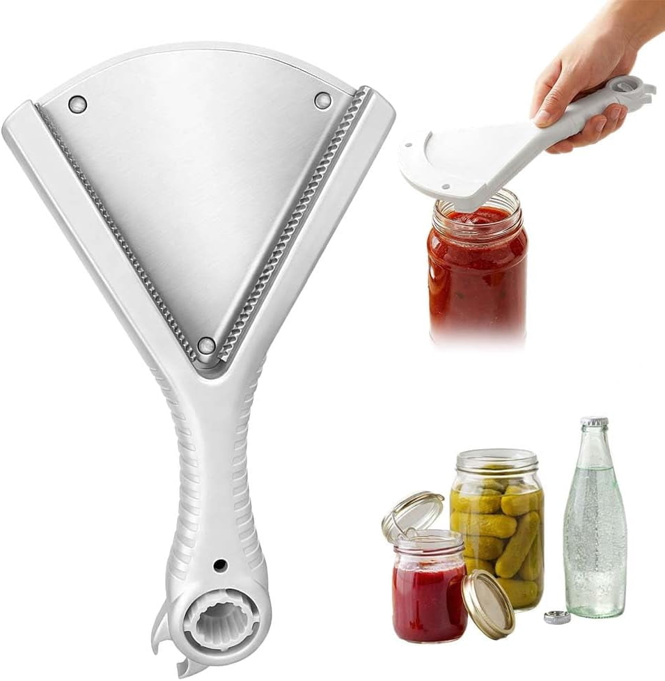 Jar Opener Multi-Function Bottle Opener, 5 in 1 Manual Can Opener with Ergonomic Soft Handle, Easy Open Lid Tool for Weak Hands, Seniors, Arthritis, Low Strength, White