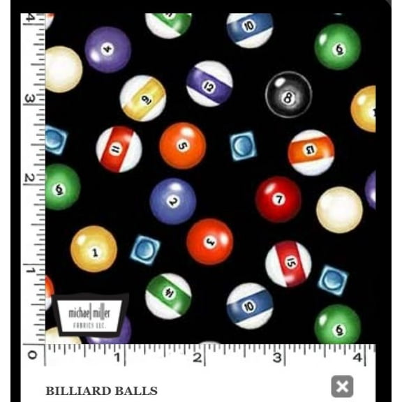 Cotton Game On Billiard Balls Pool Cue Balls Game Night Sports Michael Miller Fabrics Black Cotton Fabric Print by the Yard (DC11555-BLAC-D)