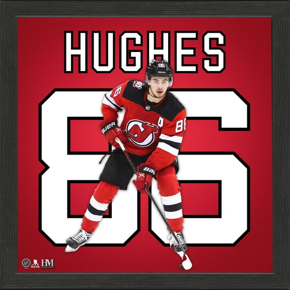 Highland Mint Jack Hughes New Jersey Devils 13'' x 13'' Impact Jersey Framed Photo