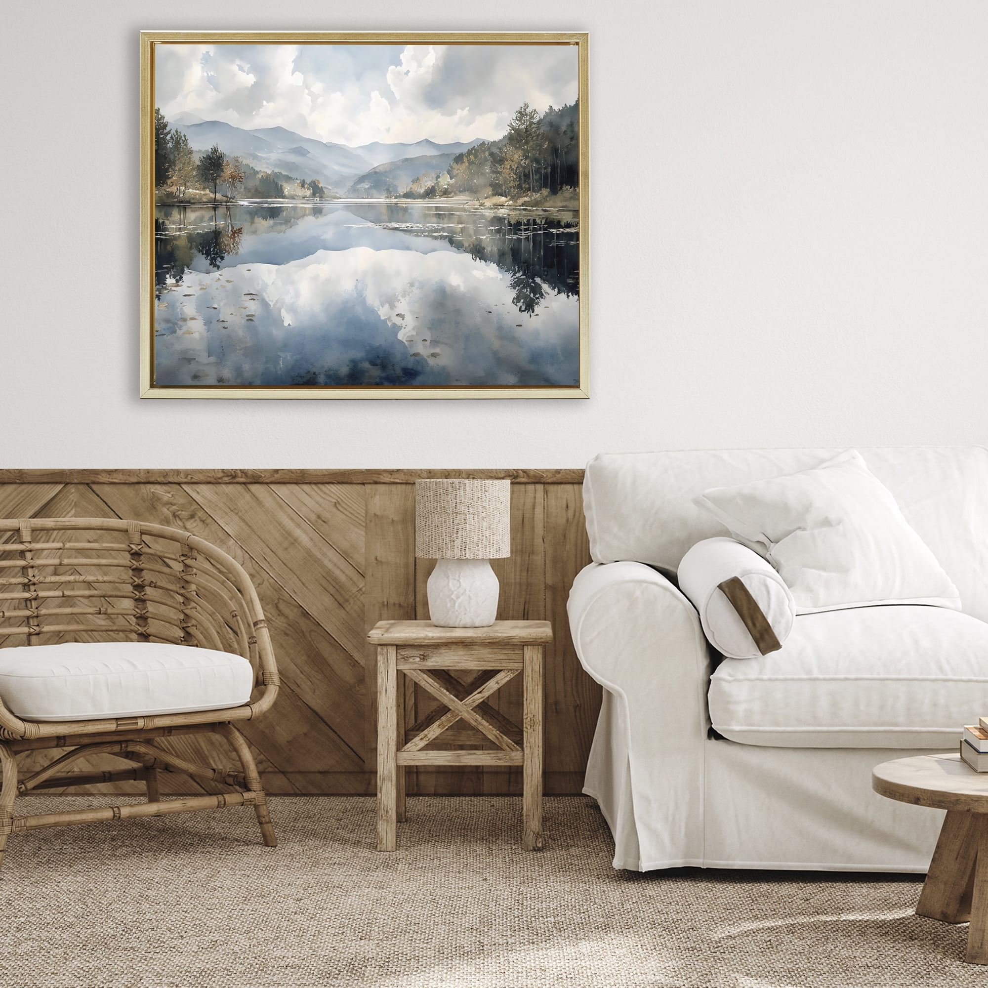 Stupell Industries Nature's Reflection on Mountain Lake Gold Framed Floater Canvas Wall Art, design by Franklyn Gregory