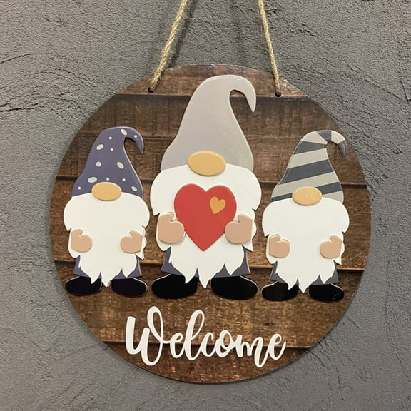 CSCHome 11.81inch Welcome Sign Gnomes Wooden Farmhouse Style Hanging Decor for the Front Garden