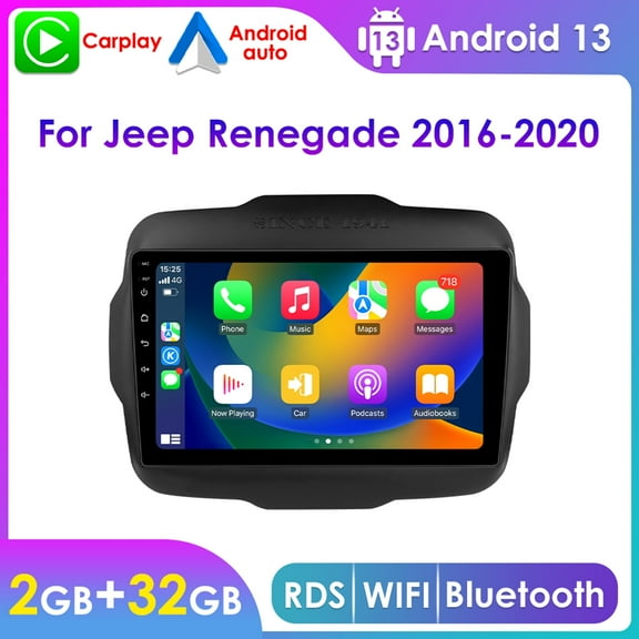 Bluetooth Android 13 Apple CarPlay 2 32GB Wifi RDS Car Stereo Radio Head Unit Multimedia GPS Navigation Player For Jeep Renegade 2016 2017 2018 2019 2020