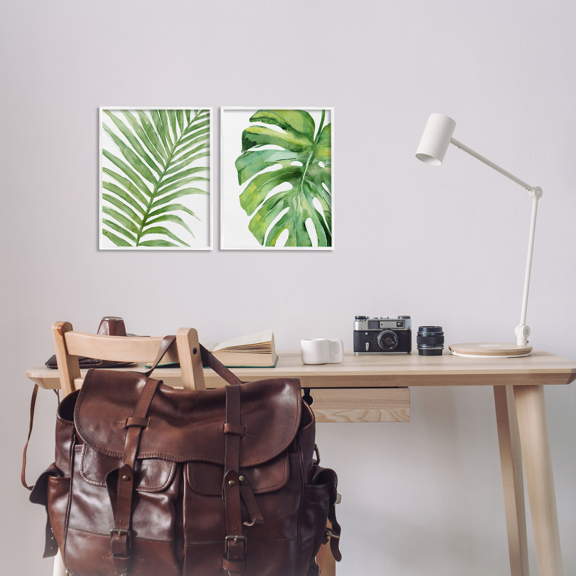 Stupell Industries Minimal Tropical Green Palms Botanical & Floral Painting White Framed Art Print Wall Art, 11 x 14, Set of 2