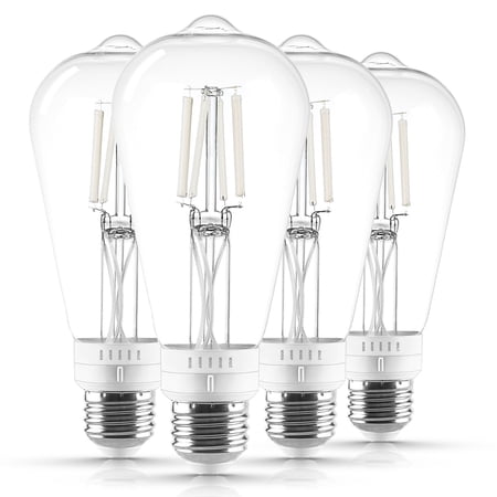 Luxrite Vintage ST19 LED Light Bulb 7W=75W, 5CCT, 7W, Dimmable, 800LM, Enclosed Fixture Rated, E26, UL Listed 4 Pack