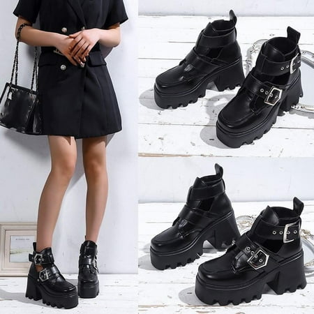 

Herrnalise Women Boots Retro Flat Bottom Shoes Casual Boots Plus Size Buckle Shoes Women Shoes Clearance