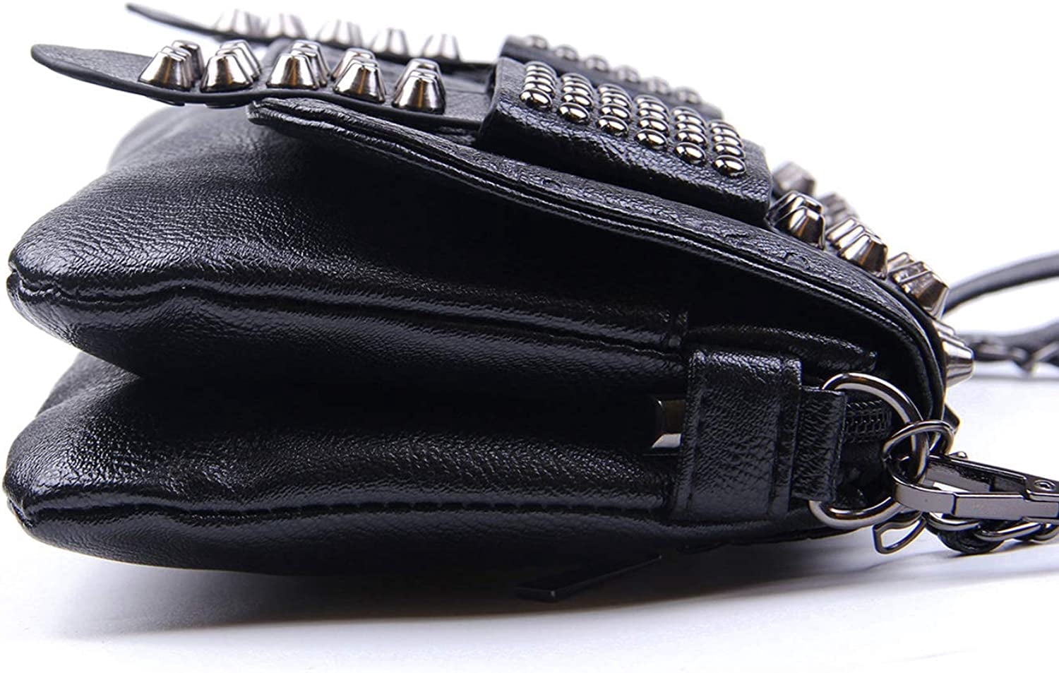 Womens Punk Skull Rivet Shoulder Bag PU Leather Goth Crossbody Bag with Chain Wallet Purse for Teen