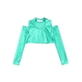 thumbnail image 4 of TiaoBug Kids Girls Shiny Metallic Crop Top Long Sleeve Off Shoulder Jazz Hip Hop Leotard Dance Shirt Lake Green 10, 4 of 5