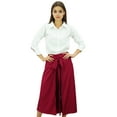 thumbnail image 4 of Bimba Women's Solid Rayon Fisherman Style Tie Knot Pants Elastic Waist Culotte Palazzo Maroon - Small, 4 of 8