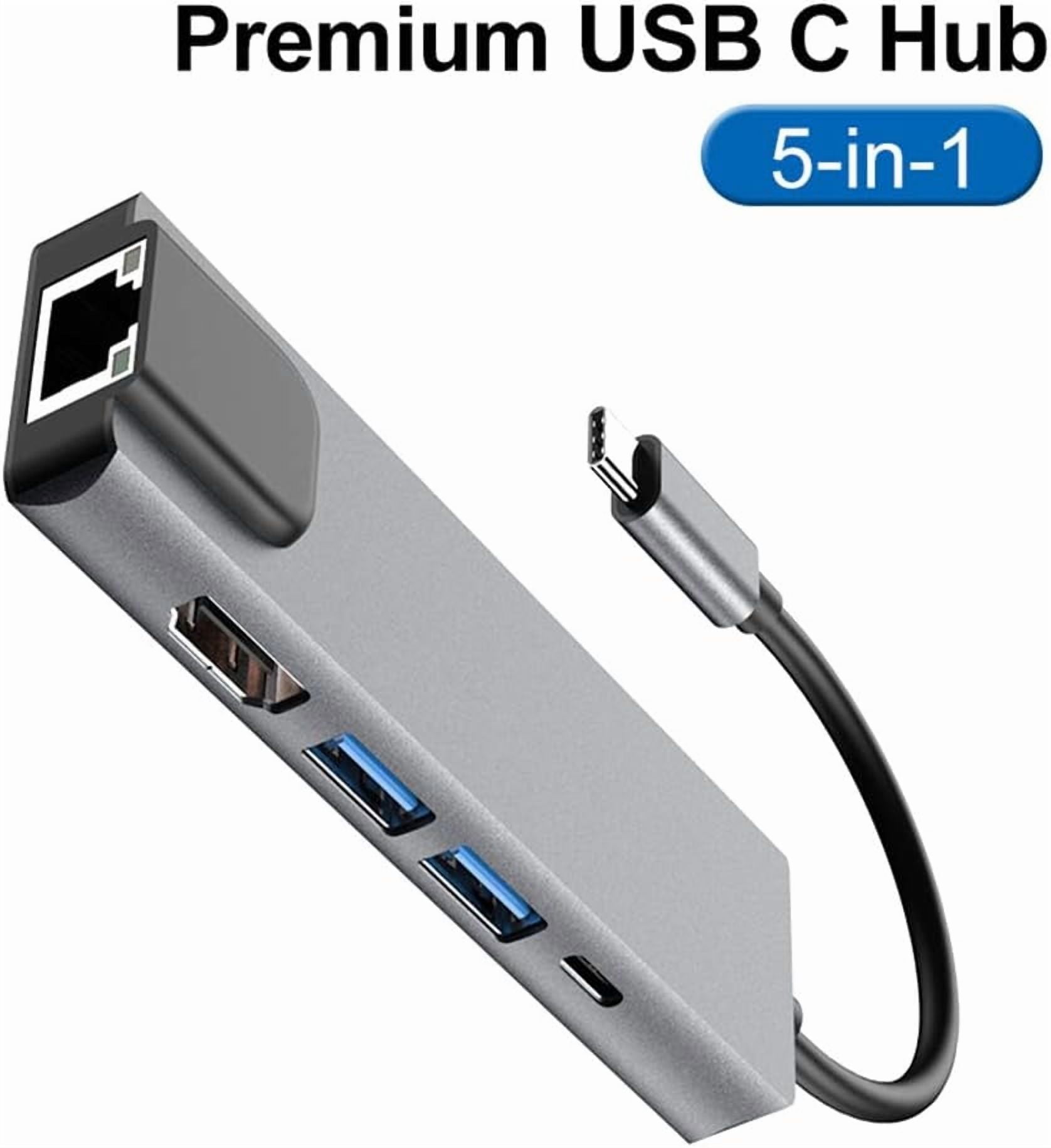 Tianle USB C Hub Ethernet, 5 in 1 Multi Port Adapter with Gigabit Ethernet Port, 4K HDMI, USB C PD Charging and 2 USB 3.0 Compatible with Switch Console, MacBook, iPad, Surface, 5-in-1
