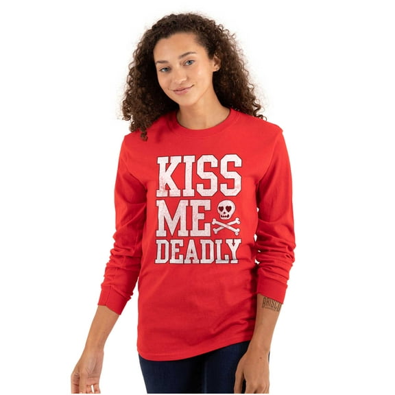 Valentines Day Skull Kiss Me Deadly Women's Long Sleeve T Shirt Brisco Brands M