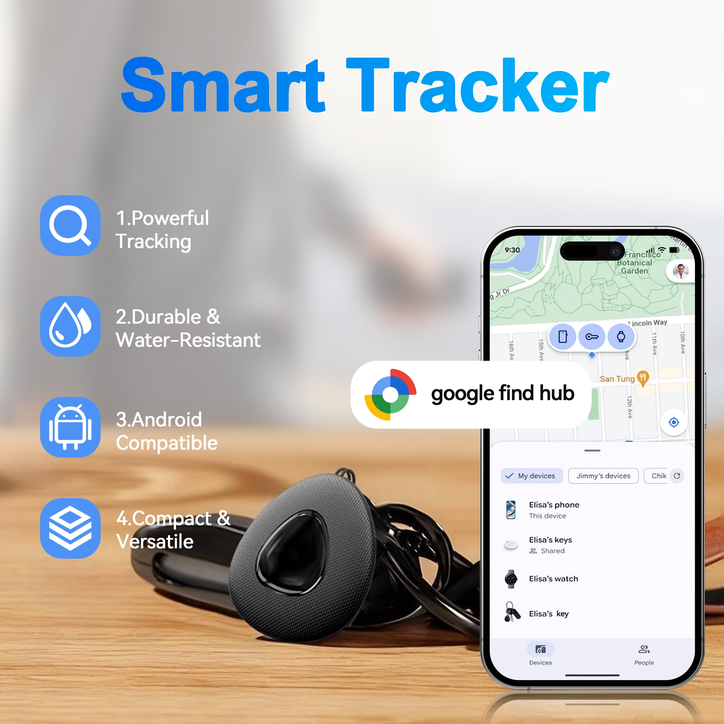Tracker, 4-Pack Smart Tracker, Key Finder and Item Locator Works with Apple Find My (Android Only), with Protective Case/Key Ring/Lanyard, Tracker Tag for Keys/Luggage/Wallet, etc.