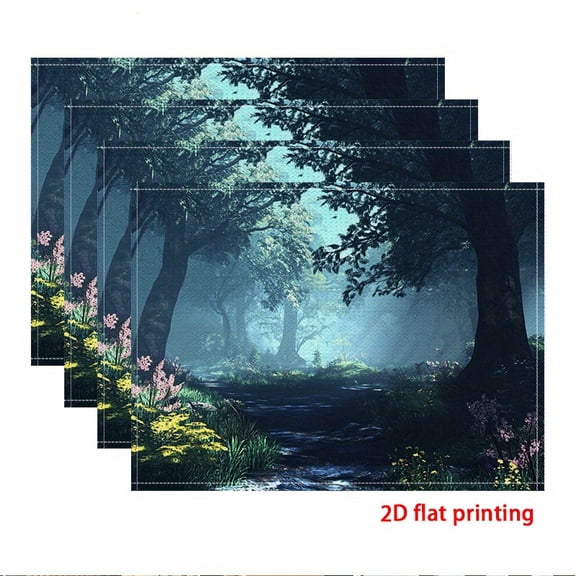 4PCS Placemats, Featuring a Misty Forest Trail Design Theme placemats, for Dining Table, Kitchen, Party, Indoor, Holiday, Dinner Parties And Home Decor (Table Mats) 12X18 Inch