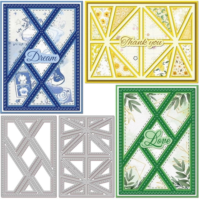 Troqueles de corte de marco triangular de diamante para la fabricación de tarjetas, troqueles de fondo de marco, plantillas de repujado de acero al carbono