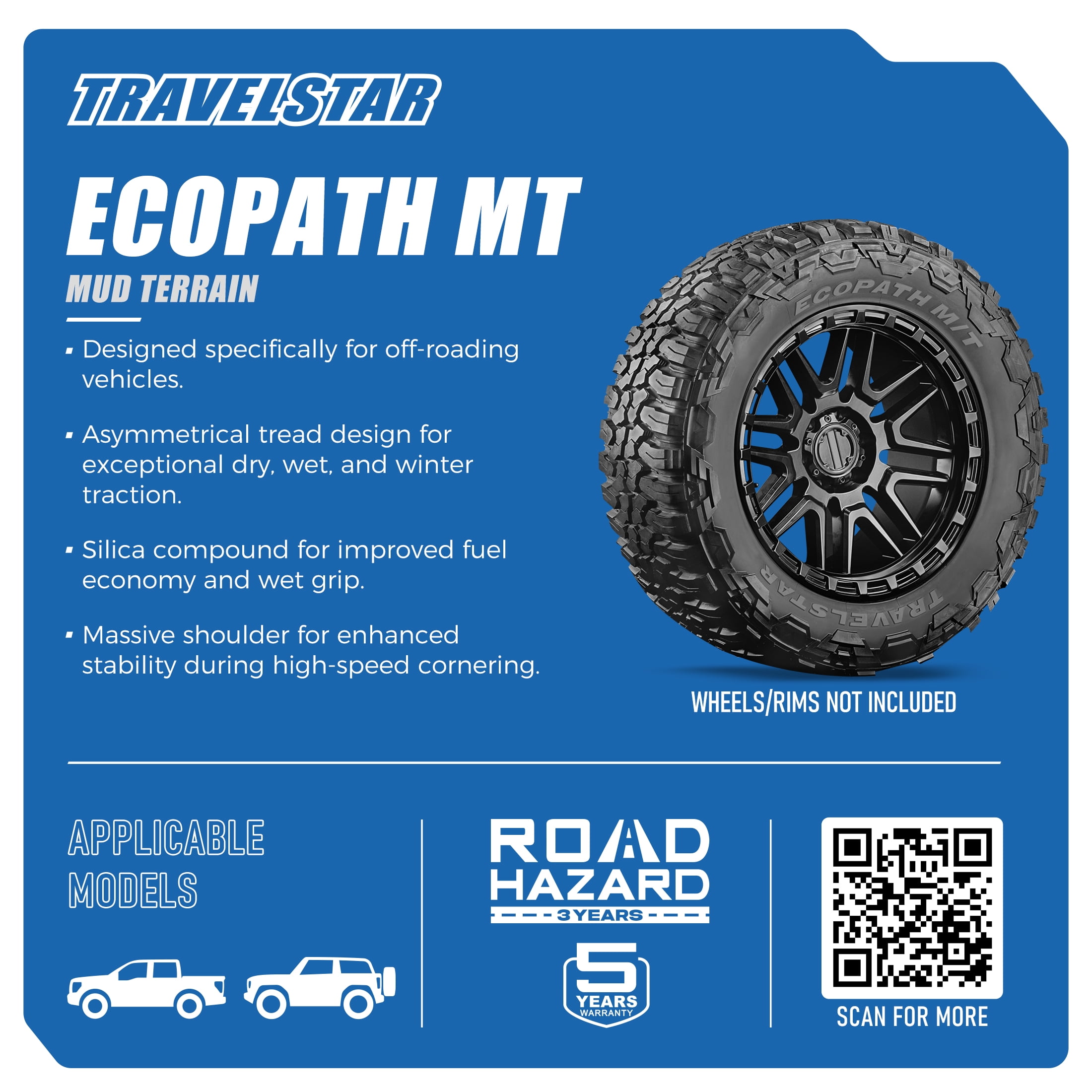 Travelstar Ecopath MT 35×12.50R18LT 128Q All Season Light Truck Tire 35×12.50/18(Tire Only)