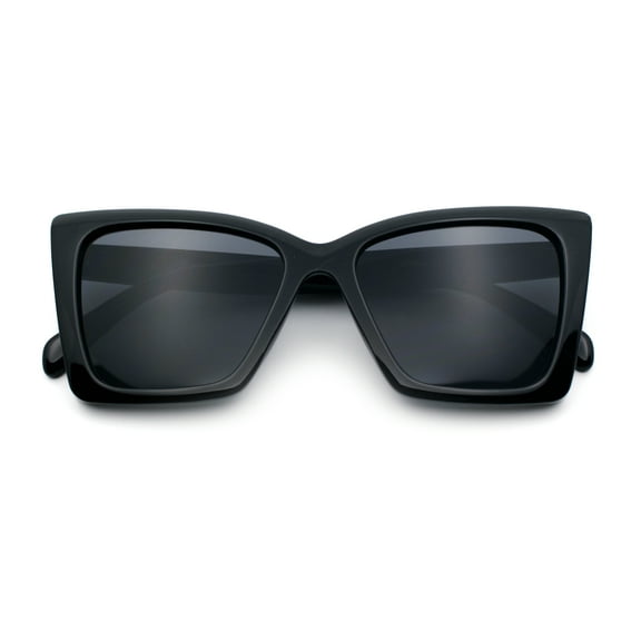 Womens Oversized Rectangle Cat Eye Plastic Retro Mod Minimal Sunglasses All Black