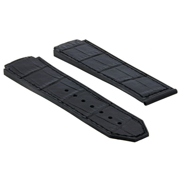 25MM ALLIGATOR LEATHER RUBBER BAND STRAP FOR HUBLOT BIG BANG FUSION H BLACK