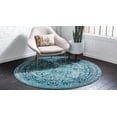 thumbnail image 4 of Rugs.com Fleur Collection Rug – 8' Round Light Blue Medium-Pile Rug Perfect For Kitchens, Dining Rooms, 4 of 9