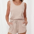 thumbnail image 2 of Camiseta de punto para mujer pantalones cortos camiseta con cuello redondo para mujer conjunto de pantalones cortos atuendo diario FLhrweasw Para estrenar, 2 of 8