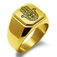 thumbnail image 1 of Stainless Steel Filigree Hamsa Hand of Fatima Engraved Square Flat Top Biker Style Polished Signet Ring, 1 of 1