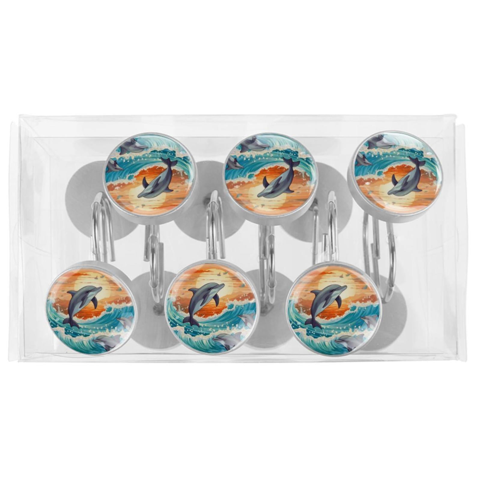 12 Pack Round Shower Curtain Hooks Crystal Glass Shower Rings Dolphin Curtain Hooks Home Decoration