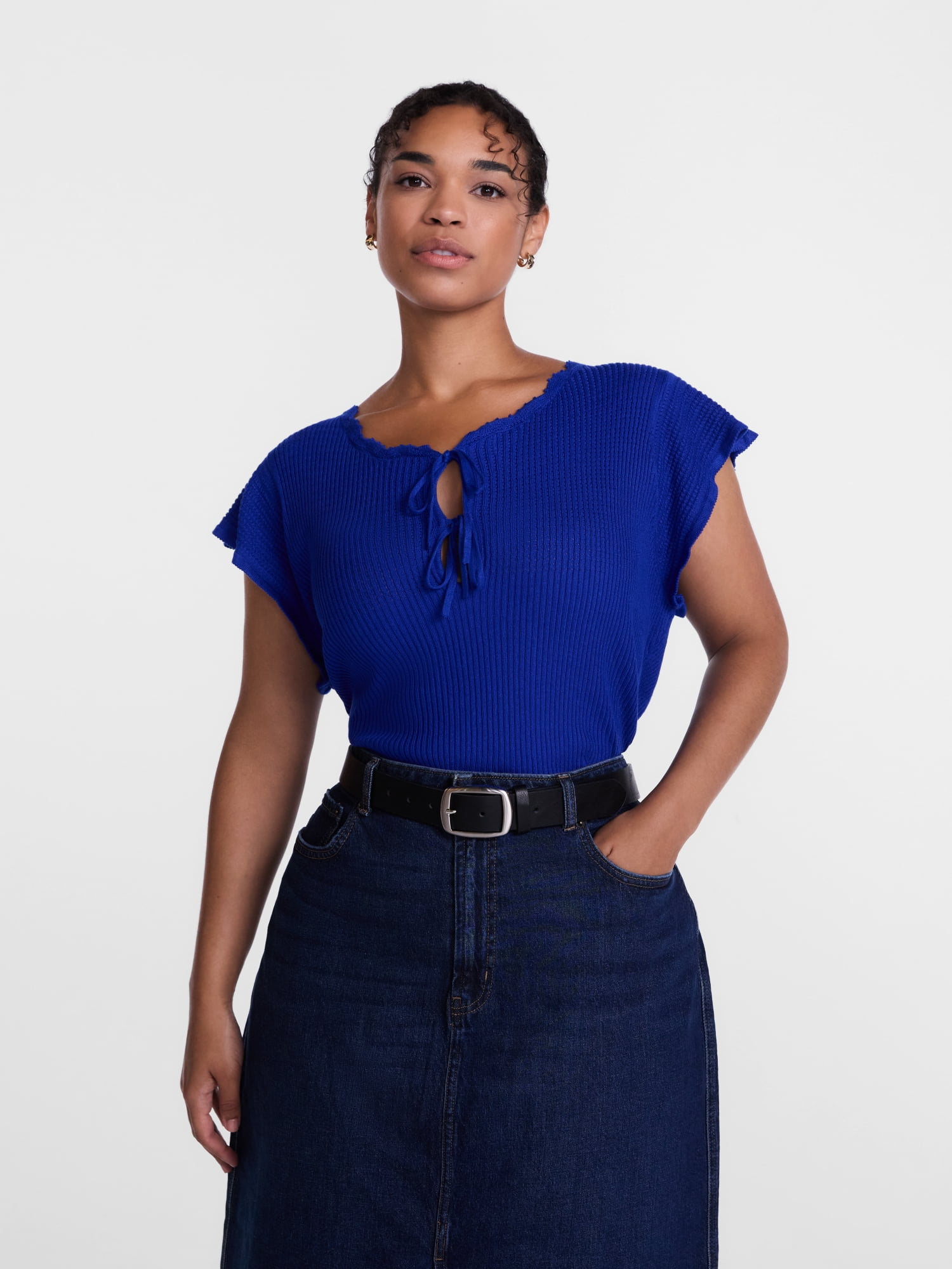 Scenario Women's Tank Sweater with Short Flutter Sleeves, Lightweight, Sizes XS-XXXL