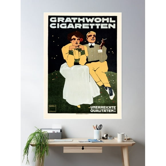 Grathwohl Cigaretten By Ludwig Hohlwein Vintage German Cigarettes Advertisement Poster Wall Art, Modern Wall Decor For Living Room Bedroom, 16x24 UNFRAMED