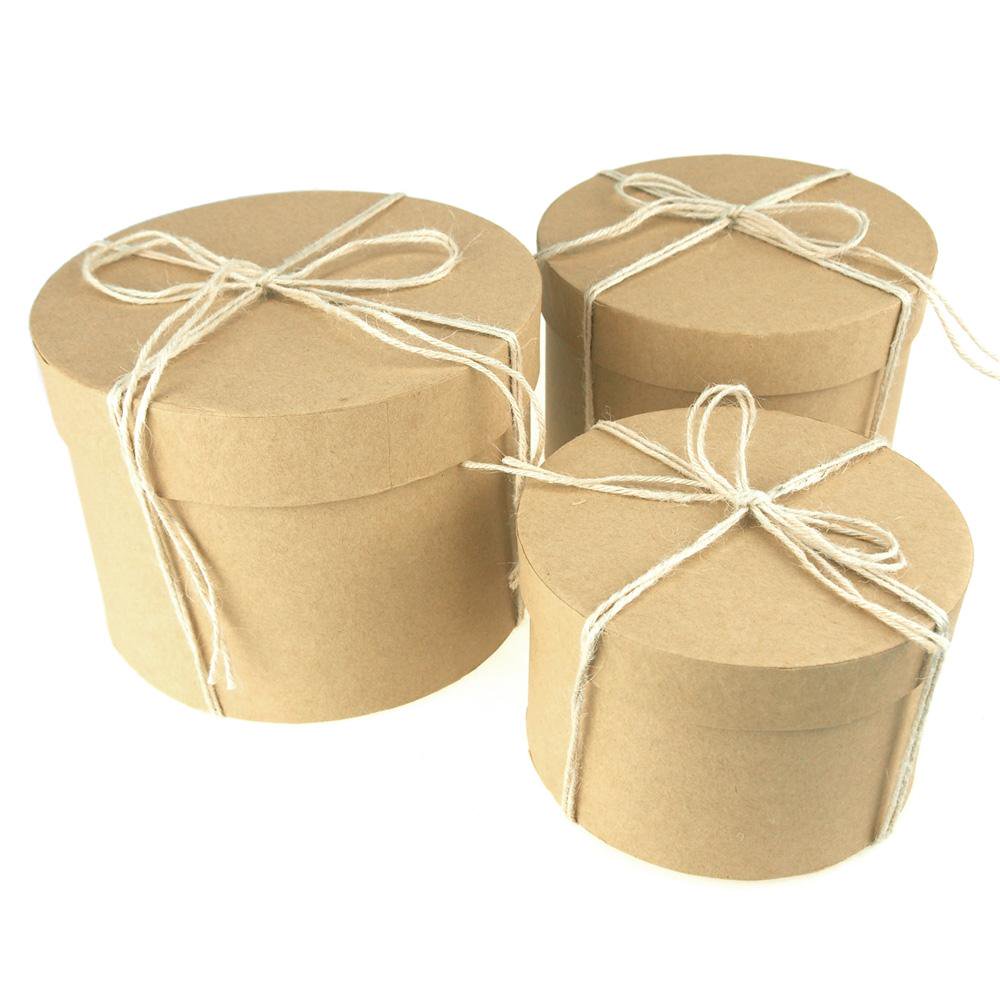 Holiday Round Natural Nested Gift Boxes, 5, 6 and 7Inch, 3Piece