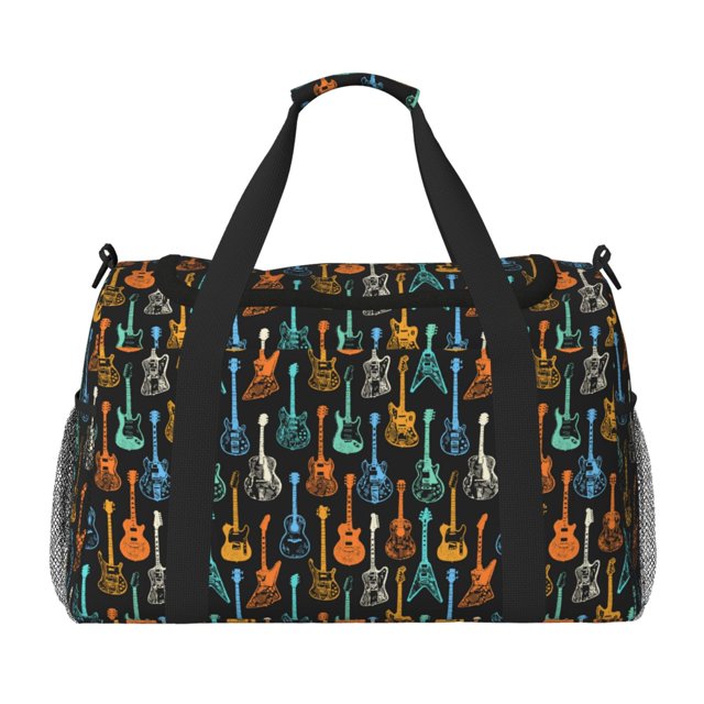 Fotbe Colorful Guitar Bolsa de Viaje con Estampado, Bolsa de Fin de Semana para Mujer con Compartimento para Zapatos, Bolsa de Gimnasio con Bolsillo Húmedo