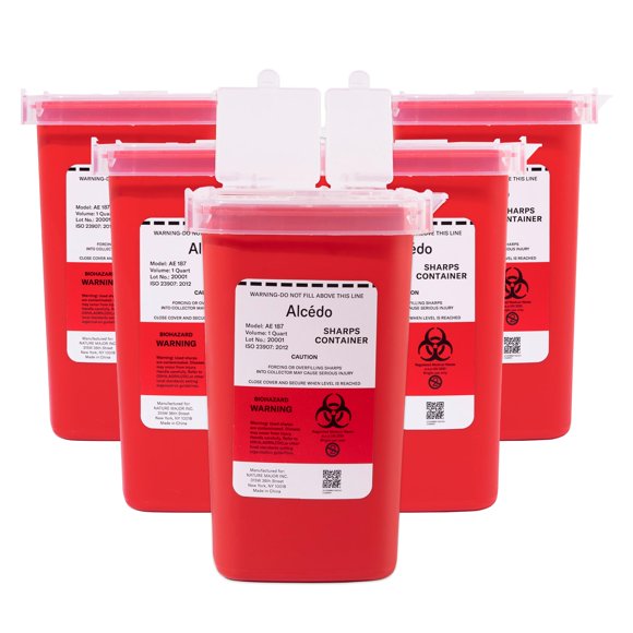 Contenedor para objetos punzantes Alcedo de 1 litro (paquete de 5) para uso doméstico y profesional