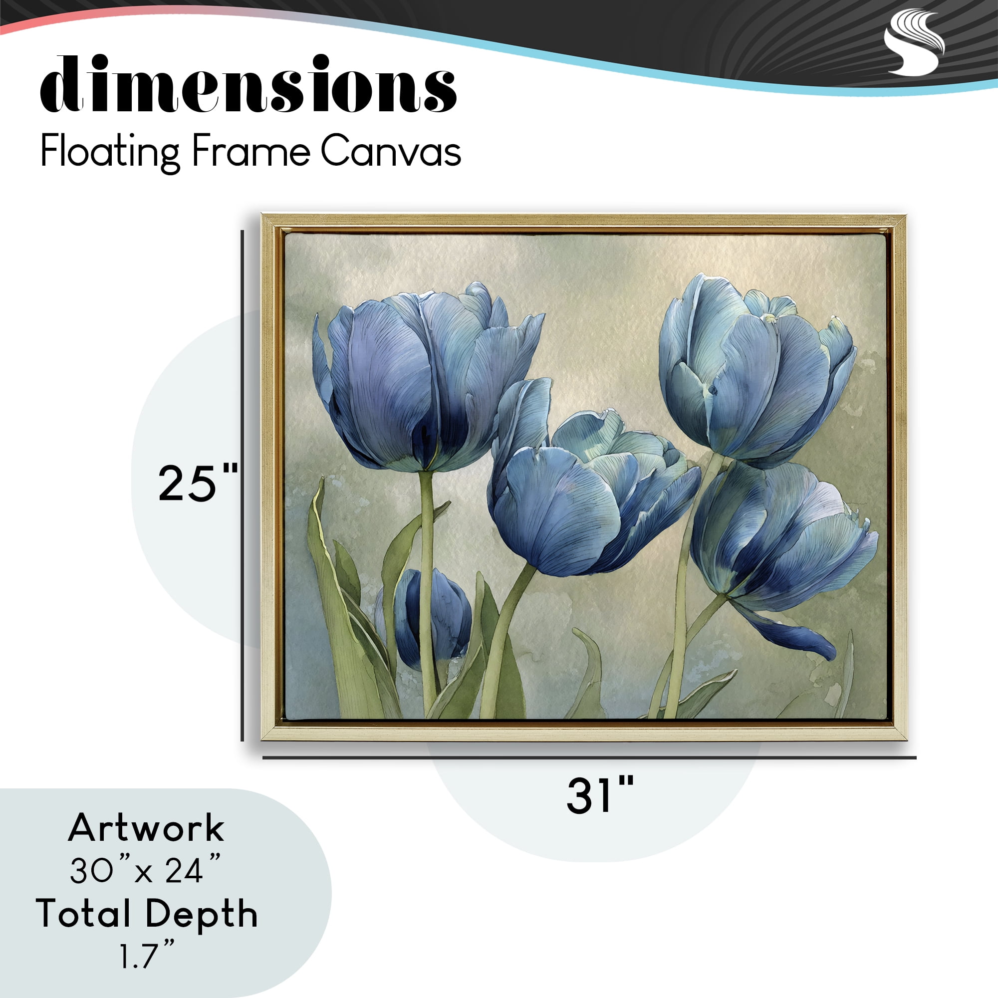 Stupell Industries Drawn Blue Tulip Flowers Gold Framed Floater Canvas Wall Art, design by Franklyn Gregory