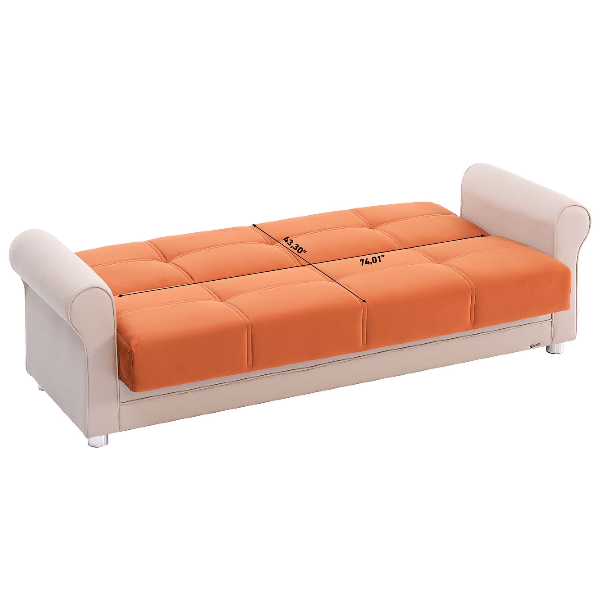 Ottomanson Paradise Sofa Bed with Storage 74", Orange Microfiber