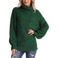 thumbnail image 3 of Baqcunre Womens Sweaters Women's Casual Loose Turtleneck Knitted Sweater Pullover Long Sleeve 2023 Autumn/Winter Sweater Top Hoodies For Women Womens Fall Tops Green M, 3 of 6