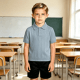 thumbnail image 3 of Toddler Boys Short Sleeve Knit Polo Shirt Ribbed Sweater Top Collared Pullover Button Placket Casual Regular Fit School Uniform, 3 of 6