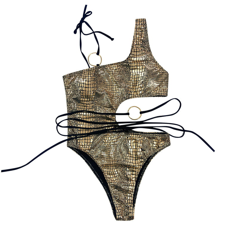 YWDJ Bathing Suit for Women Tummy Control One Piece Monokini Romper Bandage  Snake Print Plus Size Bathing Suit Womens Bathing Suits Swimsuit Women  Bikini Sets for Women Bathing Suit 40-Gold S 