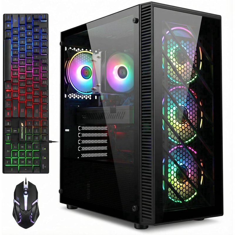 STGAubron Gaming Desktop PC, AMD Ryzen 5 5500 up to 4.2GHz, 16G DDR4, 512G SSD, Radeon RX 580 8G, WiFi 6, BT 5.2, RGB Fan x4, Windows 11 Home