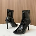 thumbnail image 6 of KIJBLAE Women Peep Toe High Heel Boots Patent Leather Stiletto Heel Side Ankle Boots Cut-Out Booties Dress Shoes Party Club Pointed Toe Slip-On Booties Black 43, 6 of 8
