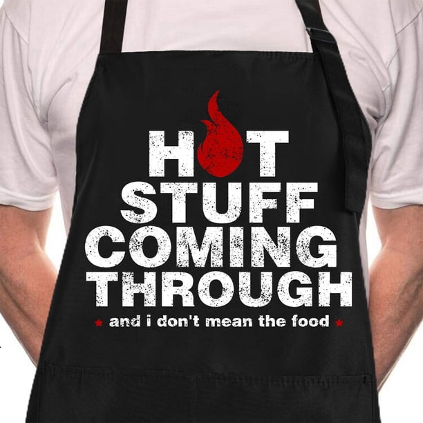 Rosoz Funny Bbq Delantales De Chef Negros Para Hombres Hot Stuff Coming Through Delantales De Cocina Ajustables Con Bolsillo Impermeable A Prueba De Aceite Día De San Valentín/Cumpleaños