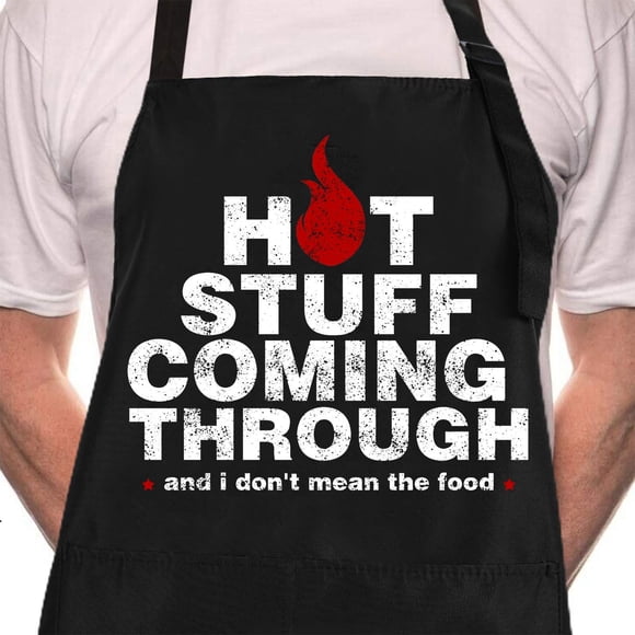 Rosoz Funny Bbq Delantales De Chef Negros Para Hombres Hot Stuff Coming Through Delantales De Cocina Ajustables Con Bolsillo Impermeable A Prueba De Aceite Día De San Valentín/Cumpleaños