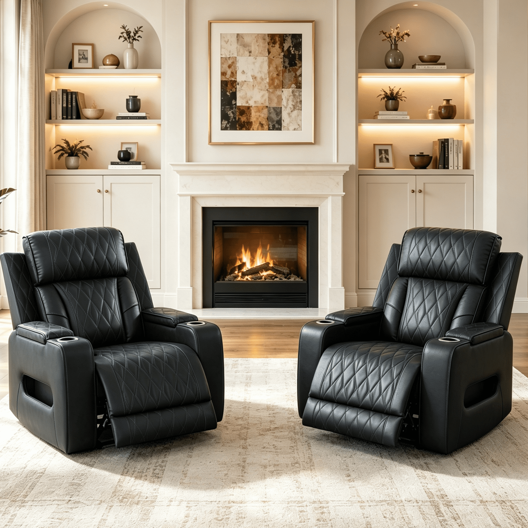 Gewnee Power Recliner Chair, Adjustable Reclining Lounge Chair with USB Ports, LED Lights & Cup Holders, Air Leather Upholstered Single Sofa Recliner for Living Room, Office, Blackish Gray