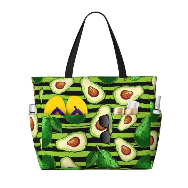 Easygdp Avocado Green Striped Bolsa de Viaje de Playa de Gran Capacidad, Bolsa Tote Perfecta para la Playa, Escapadas de Fin de Semana y Viajes